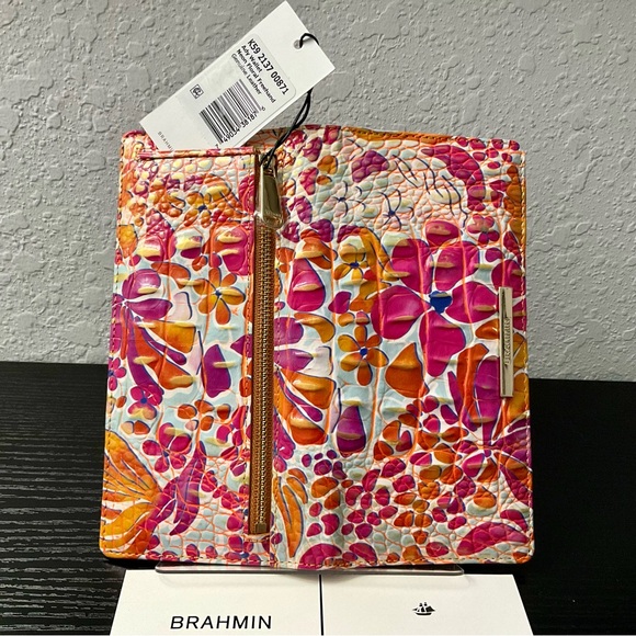 Brahmin NEON FLORAL FREEHAND Leather ADY Slim Wallet NWT - Picture 5 of 7